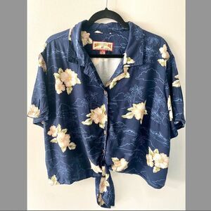 Caribbean Joe Hawaiian Button Down Tie Front Cropped Blouse | Size 3x